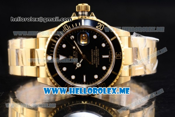 Rolex Submariner Clone Rolex 3135 Automatic Yellow Gold Case/Bracelet with Black Dial and Dot Markers (BP) - Click Image to Close